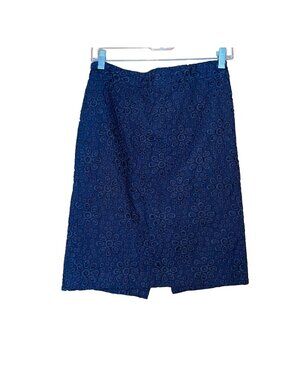 J.Crew No. 2 Pencil Skirt Navy Blue Eyelet Floral Embroidered Womens Size 2